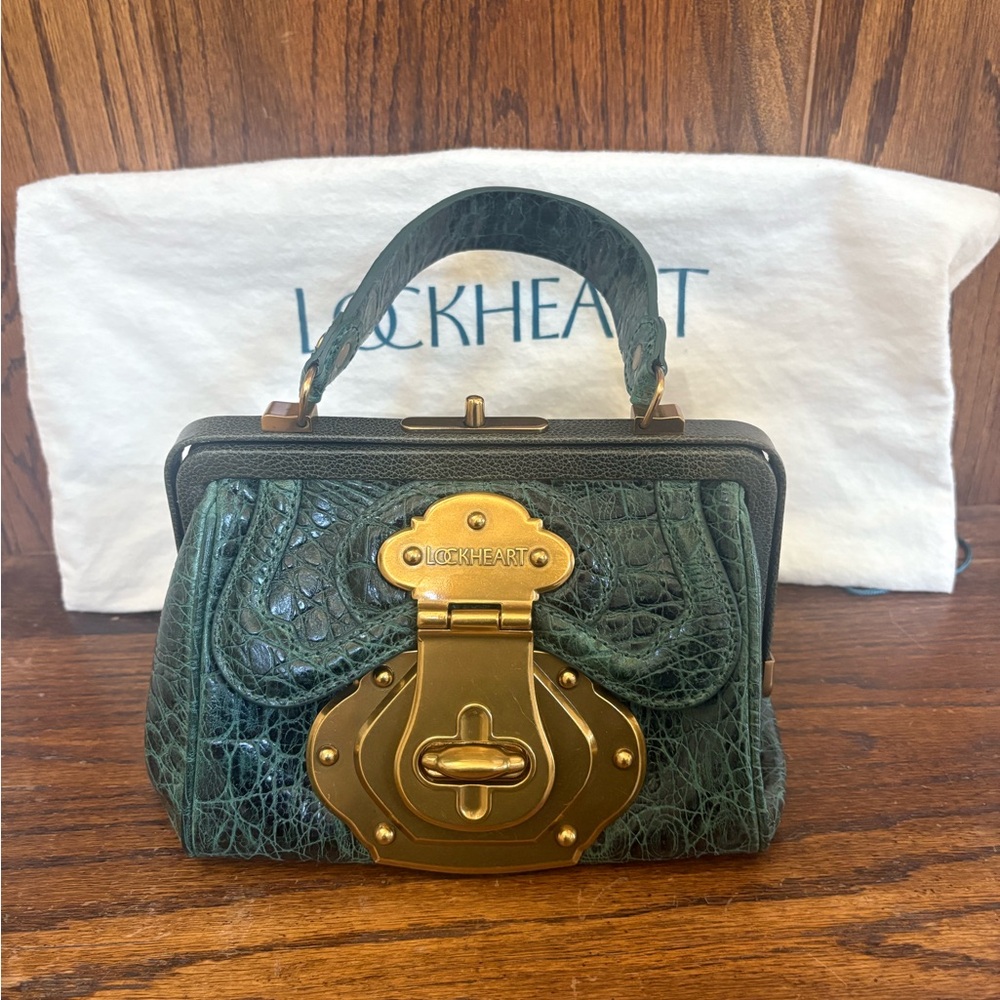 Lockheart Rare Mock Crocodile Push-Lock Embossed 
 Handbag Vintage Y2K‎